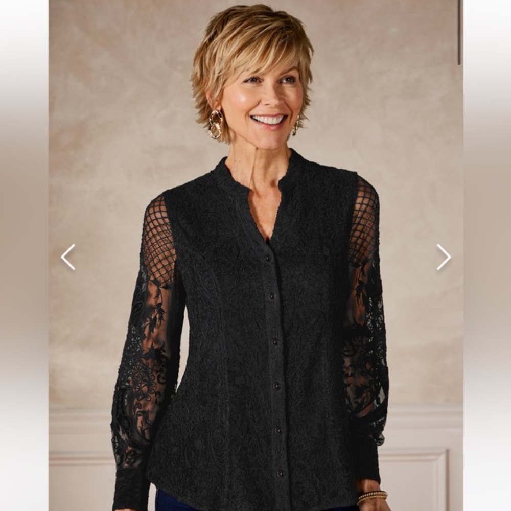 NWT Soft Surroundings Fiori Black Lace Blouse Size 2X
